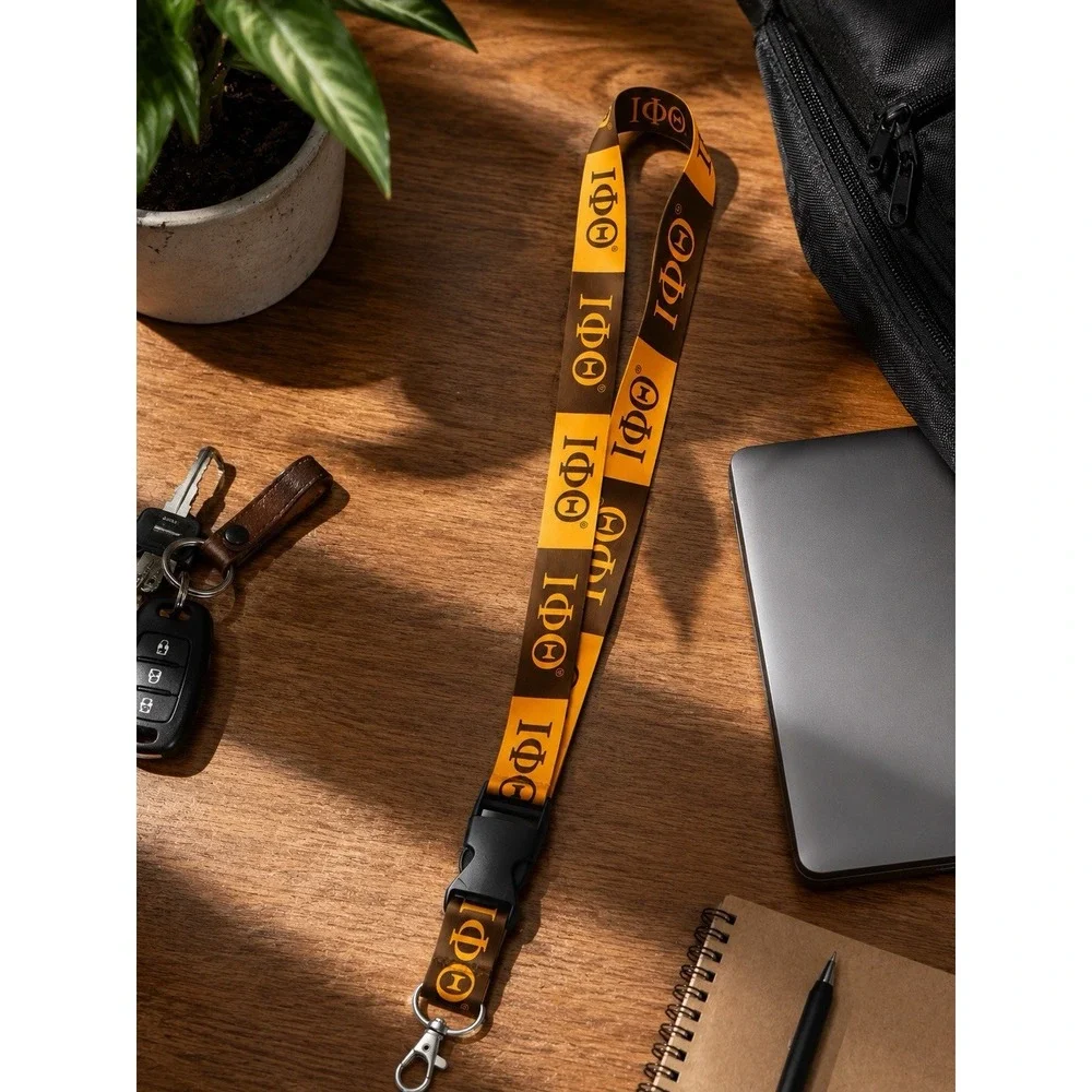 Theta Phi Iota Lanyard Brown Gold Greek Letter ID Badge Holder